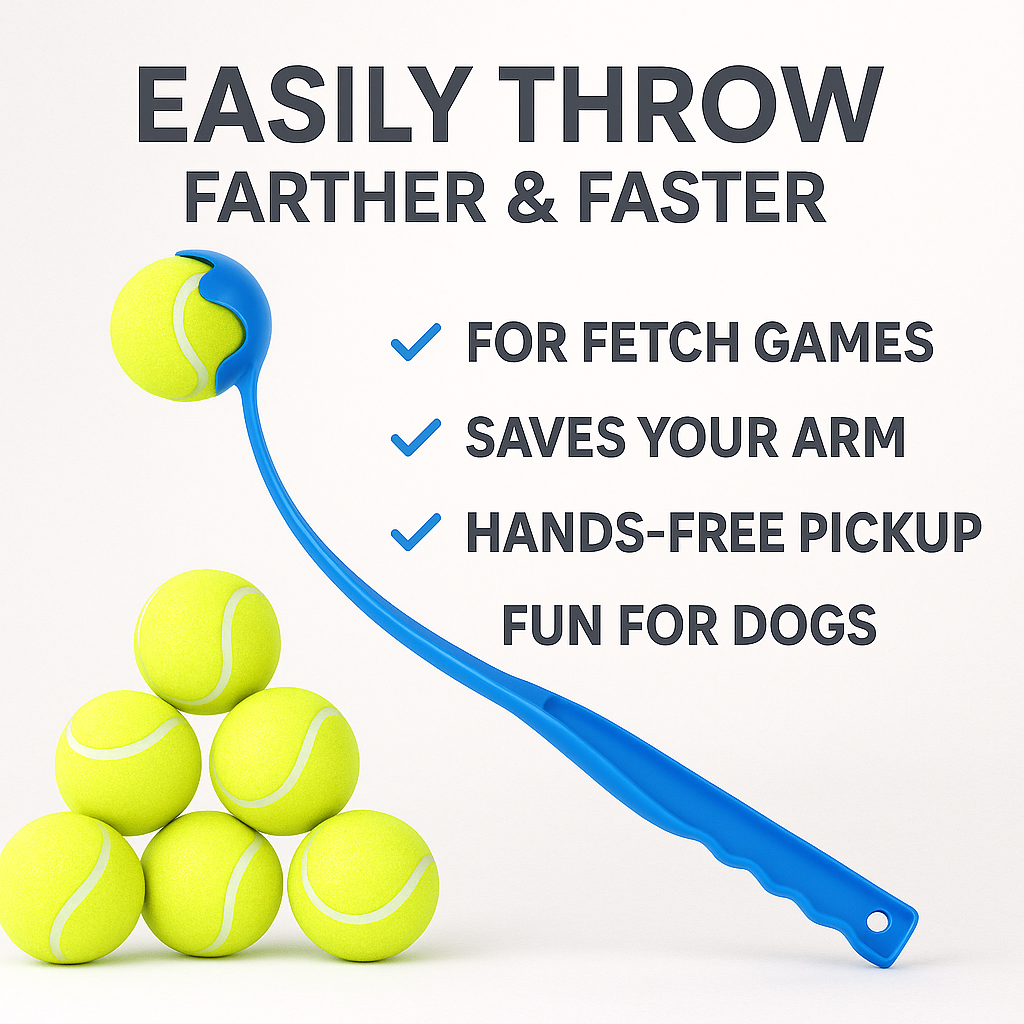 Interactive Dog Ball Launcher with 6 Durable Balls – Outdoor Fetch Toy for Pets