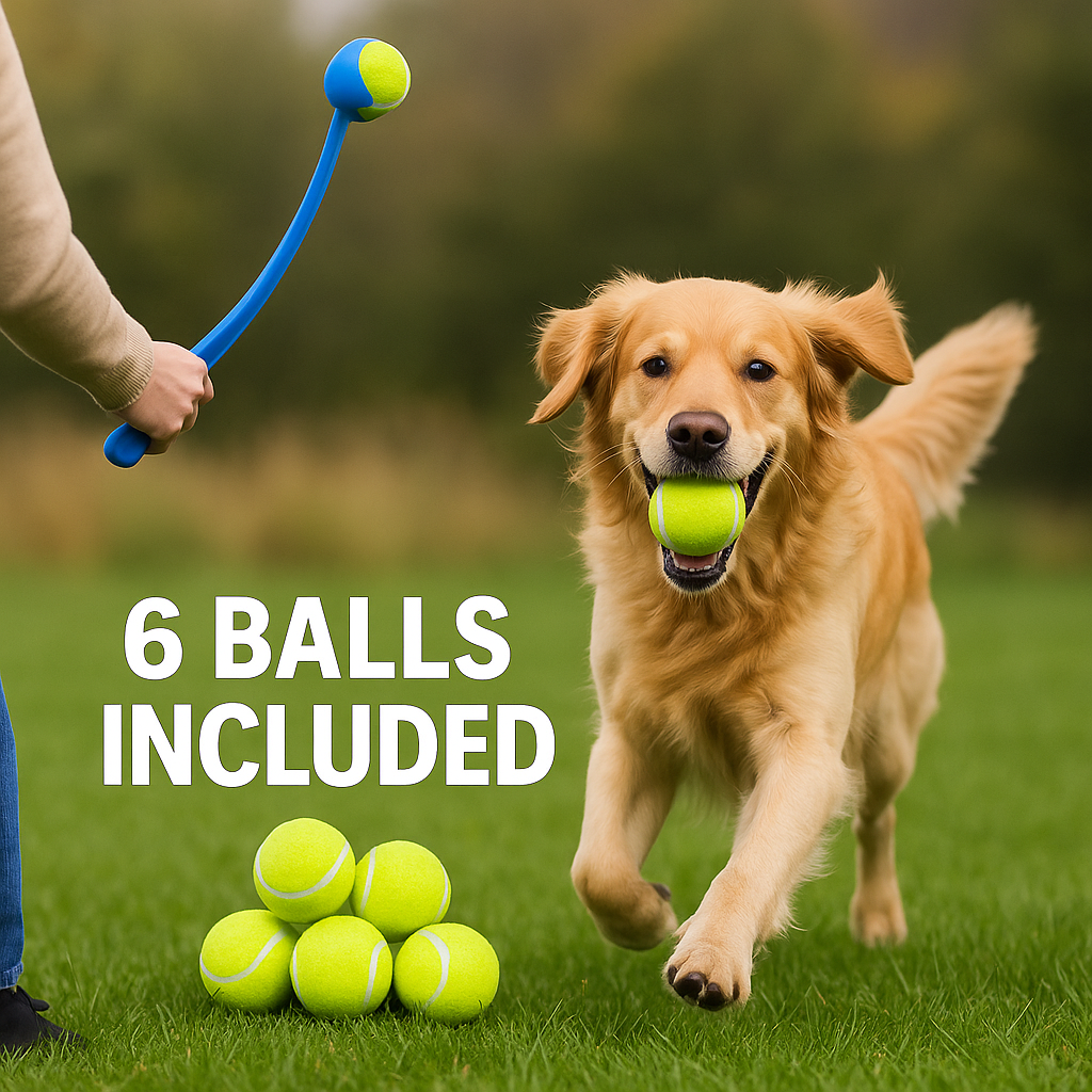 Interactive Dog Ball Launcher with 6 Durable Balls – Outdoor Fetch Toy for Pets