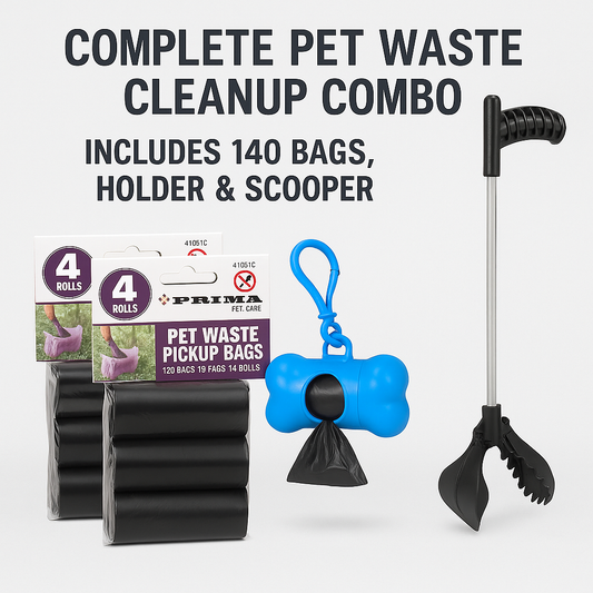 Dog Poop Scooper Set with 140 Waste Bags & Bag Holder – Portable Pet Waste Pick Up Kit