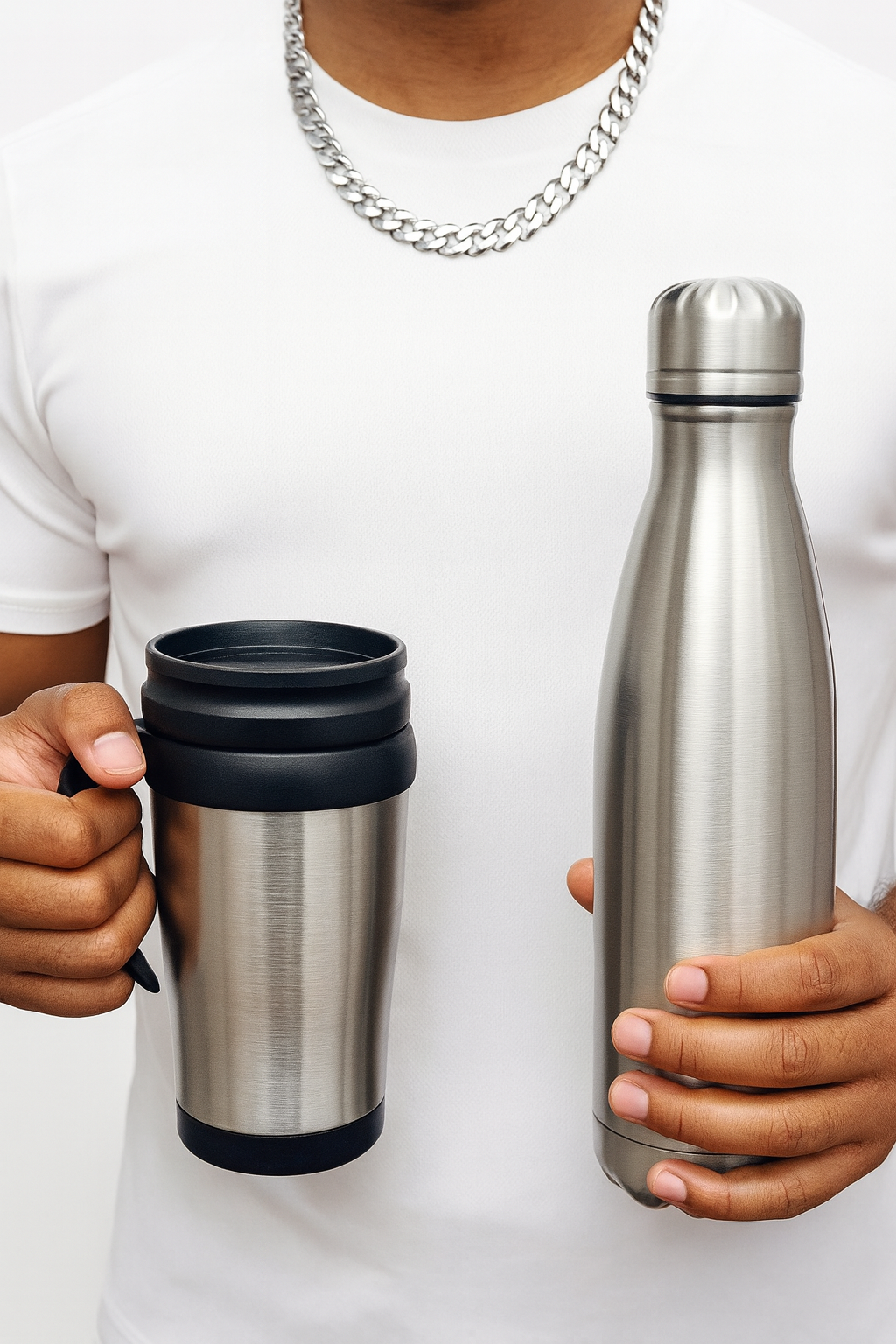 2-in-1 Travel Coffee Mug & 500ml Stainless Steel Water Bottle Set – Reusable & Porta