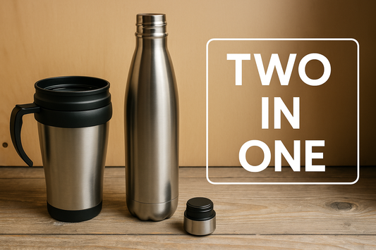 2-in-1 Travel Coffee Mug & 500ml Stainless Steel Water Bottle Set – Reusable & Porta