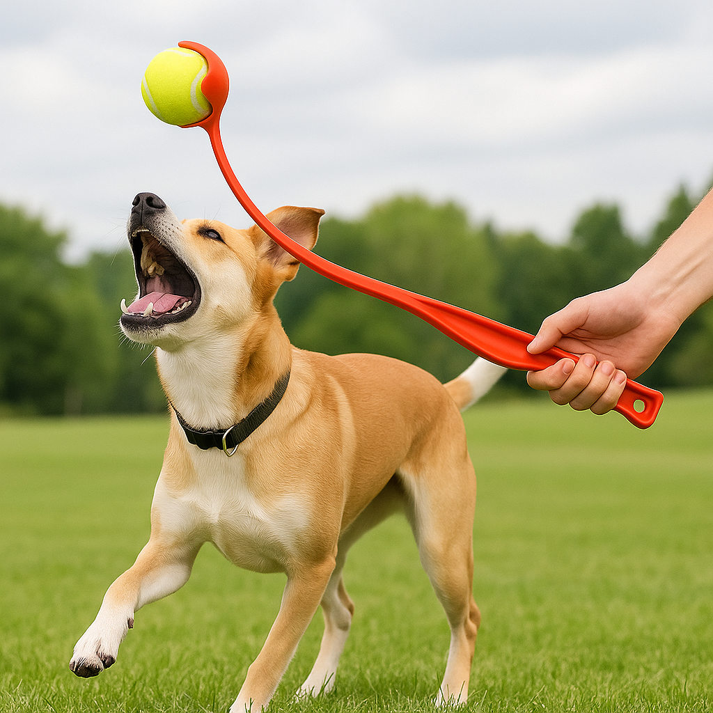 Interactive Dog Ball Launcher with 6 Durable Balls – Outdoor Fetch Toy for Pets