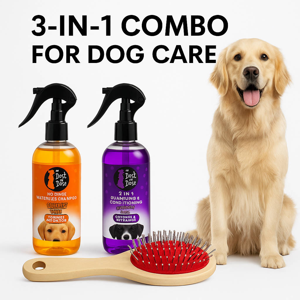 3-in-1 Dog Grooming Care Set – Shampoo, Deodorant & Two-Way Brush