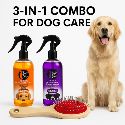 3-in-1 Dog Grooming Care Set – Shampoo, Deodorant & Two-Way Brush